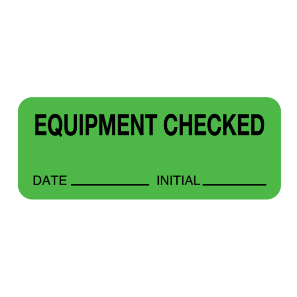 Nevs Label, "Equipment Checked" 7/8" x 2-1/4" Flr Green w/Black CS-15891